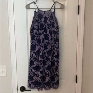 Lace Overlay Spaghetti Halter Dress in Navy and Lavender